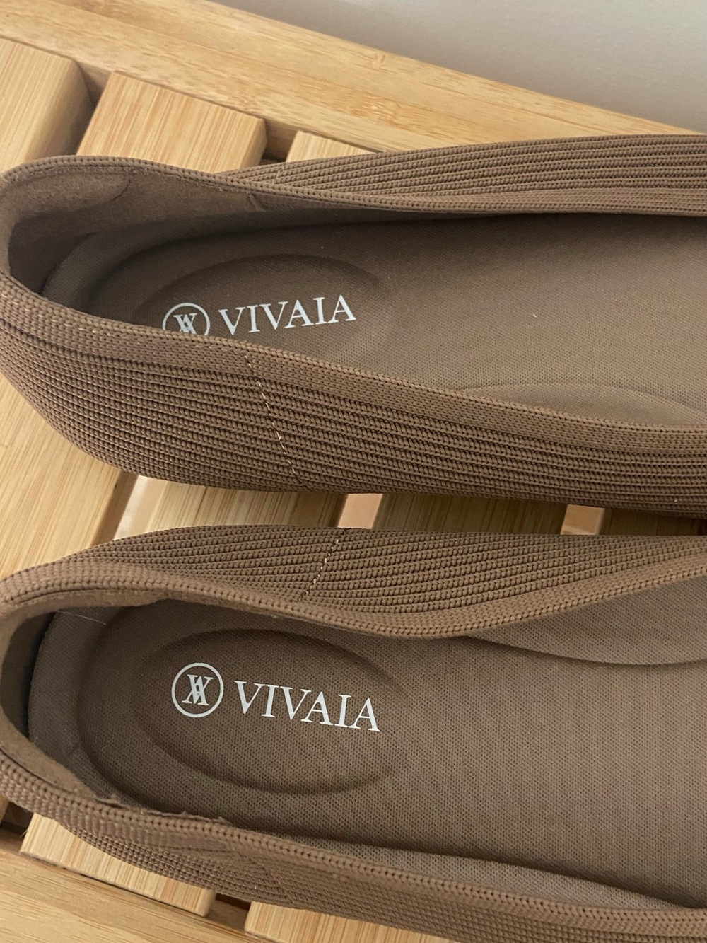 NWOB Vivaia Brown Square Toe Washabl Knit Ballet Flats — Women's Slip-On Loafers - Picture 3 of 10